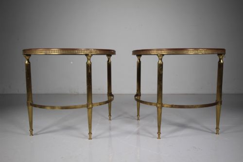 PAIR QUALITY 1930'S LOW BRASS DEMI LUNE SIDE TABLES - ADDITIONAL PHOTO 2