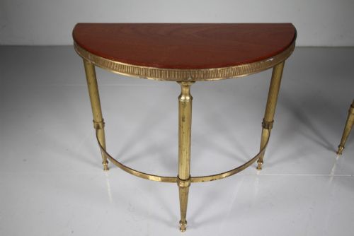 PAIR QUALITY 1930'S LOW BRASS DEMI LUNE SIDE TABLES - ADDITIONAL PHOTO 3