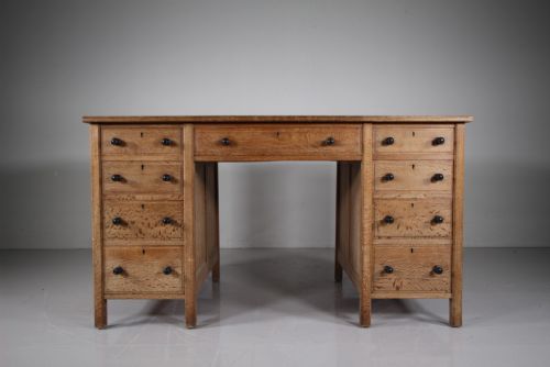 Superb Heals of London Edwardian Antique Oak Pedestal Desk - Labelled