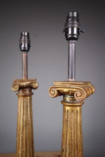 TALL PAIR 19TH CENTURY ANTIQUE GILT COLUMN TABLE LAMPS - ADDITIONAL PHOTO 1