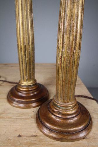TALL PAIR 19TH CENTURY ANTIQUE GILT COLUMN TABLE LAMPS - ADDITIONAL PHOTO 2