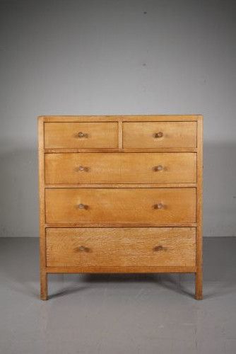 Tall Heals 1920'S Oak Chest of Drawers  - Labelled