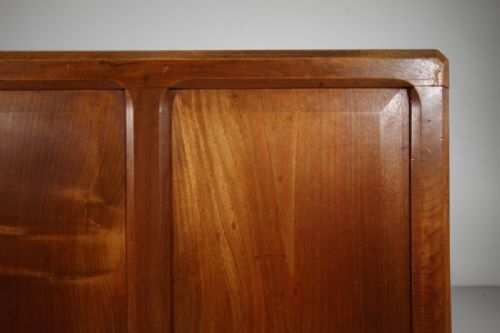 A 1920s pale walnut double bed frame featuring framed panelwork on both the headboard and footboard. View VII