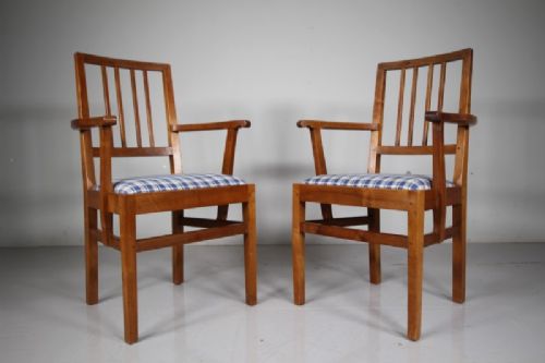 Pair of Edward Barnsley 1930'S Oak Open Armchairs - Stamped