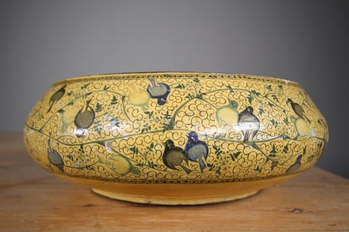 Large Antique Kashmiri Birds & Foliage Bowl
