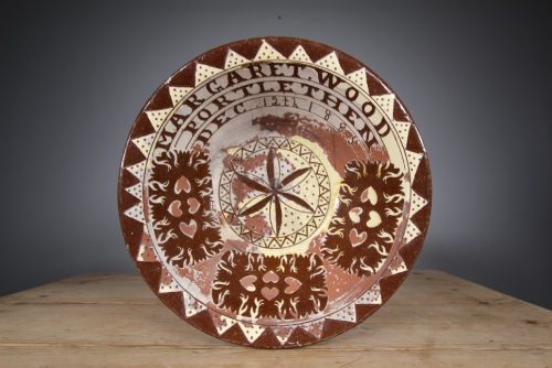 Rare Large 19th Century Antique Slipware Seaton Pottery Bowl _ Dated