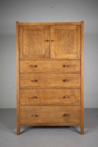Heals Letchworth 1920'S Oak Tall Boy Cupboard - Labelled