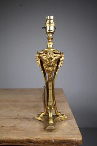 English 19th Century Ormolu Rams Head Antique Table Lamp