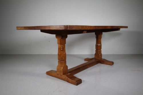 Large Mouseman Adzed Oak 1930'S Dining Table