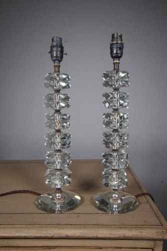 Pair of Quality English 1920's Cut Glass Table Lamps - Rewired