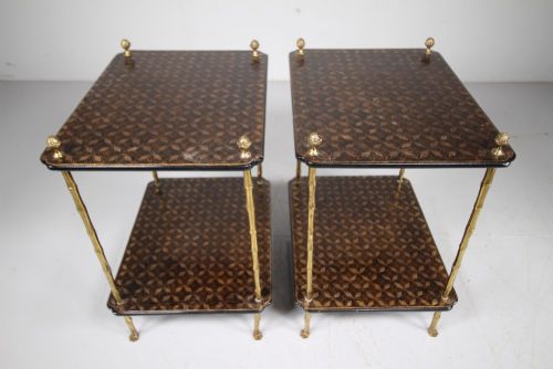 Pair 1950’S Atelier Midavaine Simulated Bamboo Etagere Side Tables