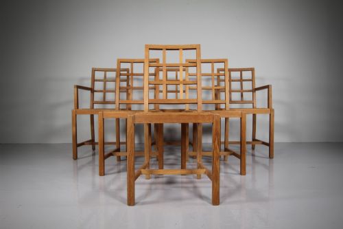 Set of Six Heals Lattice Back 1920'S Oak Dining Chairs