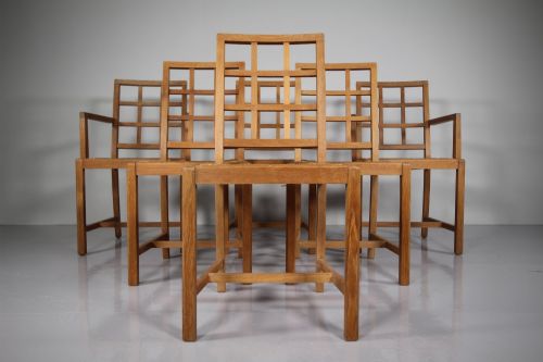 Set of Six Heals Lattice Back 1920’S Oak Dining Chairs