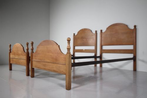 Pair of Early Heals Edwardian Antique Single Beds - Labelled