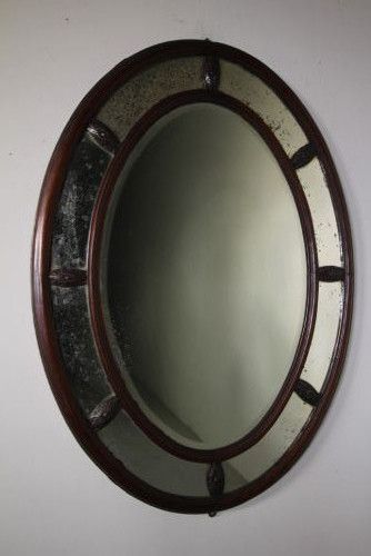 Large English 19th Century Antique Oval Country House Mahogany Mirror