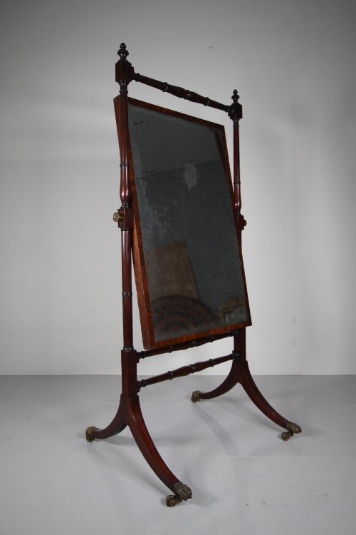 English Regency Quality Antique Mahogany Cheval Dressing Mirror