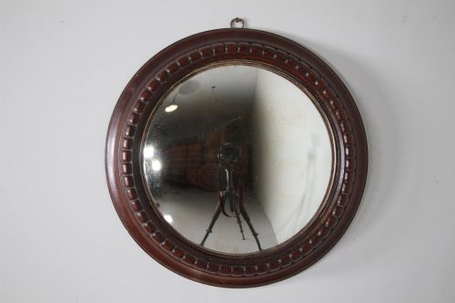 Edwardian Antique Oak Framed Convex Wall Mirror