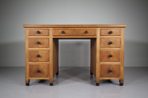 Heals Quality Antique Kneehole Writing Desk - Labelled