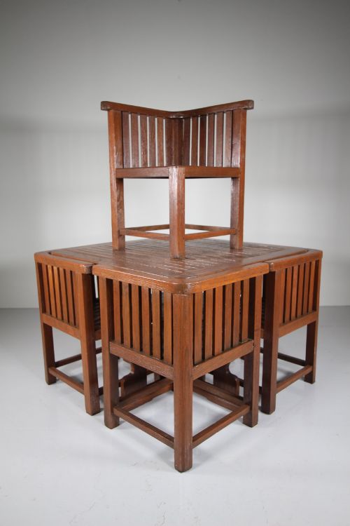 Heals 1920'S Teak Garden Set- Table & Four Chairs - Labelled