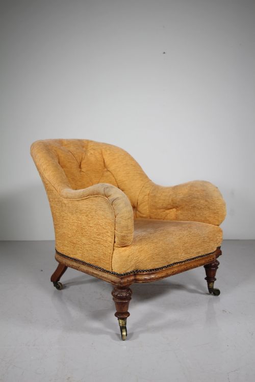Stamped Gillow Antique Deep Seated Antique Upholstered Armchair