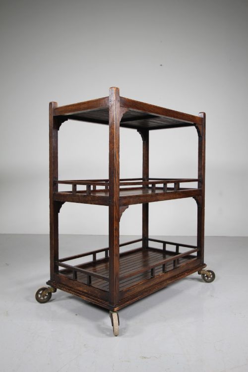 Heals of London Edwardian Antique Oak Trolley