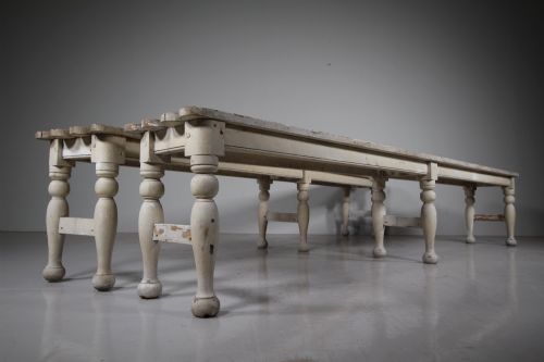 Pair of Long English 19th Century Antique Painted Pine Greenhouse Benches