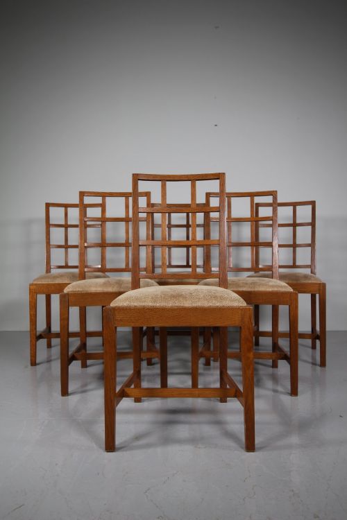 Set of Six Edward Barnsley Design 1930’S Oak Dining Chairs