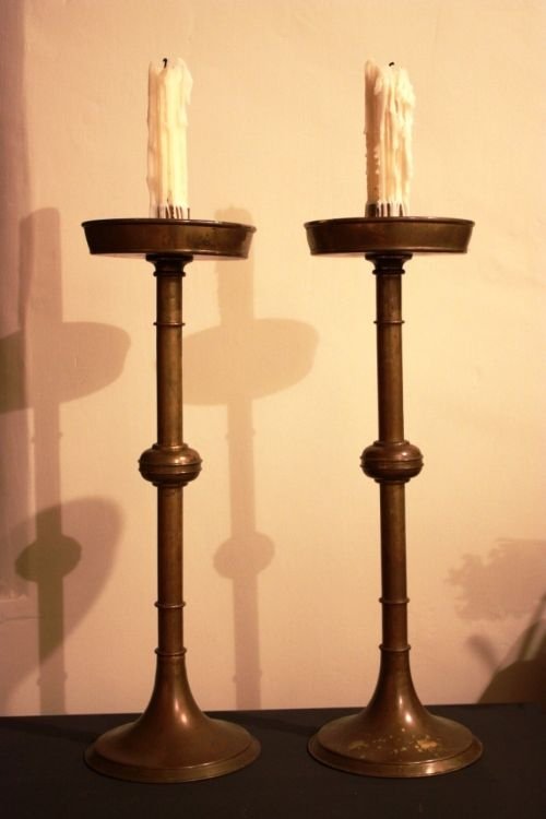 Pair of Antique Brass Church Candlestands