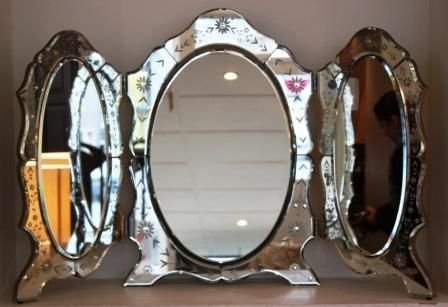 1930s Venetian Glass Triple Dressing Mirror