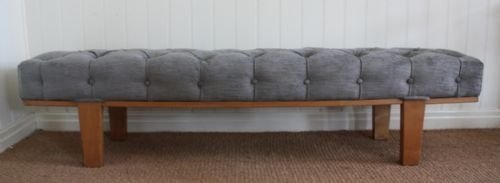 Stylish 1950'S Sycamore Upholstered Bench