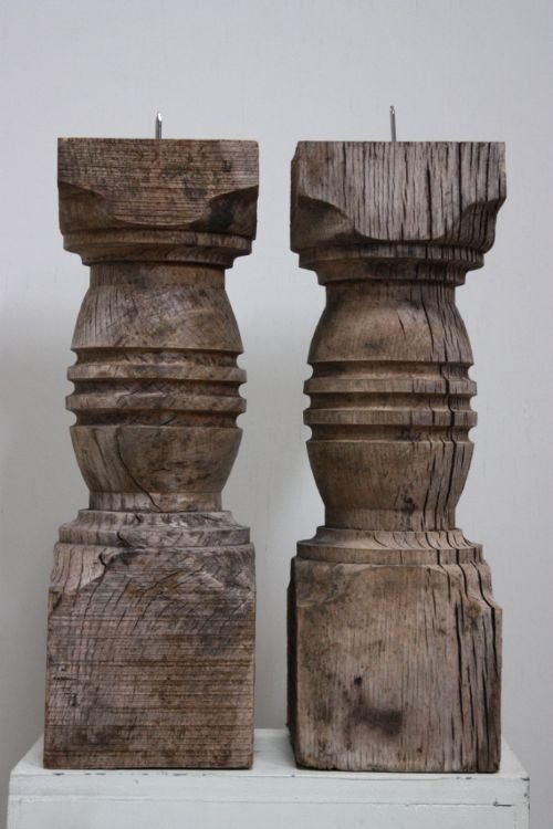 Pair of Antique Georgian Oak Candle Columns