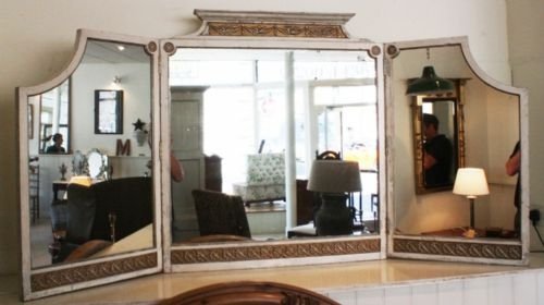 Antique 1920'S Painted/gilt Huge Triple Mirror