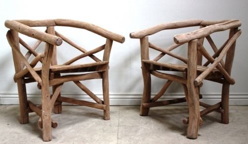 Pair of Antique Oak Garden Chairs. 1930'S.