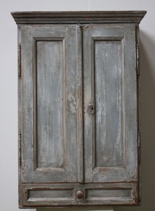 Antique Austrian Painted Pine Wall Cupboard