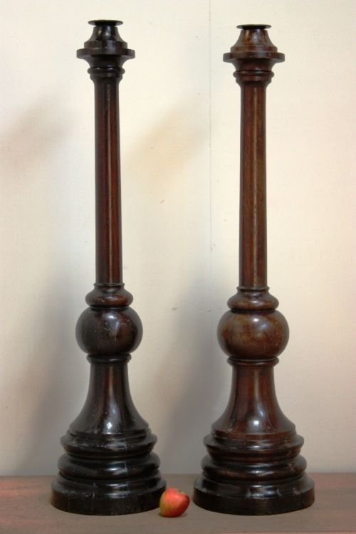 Very Large Pair of Antique Oak Candlestands
