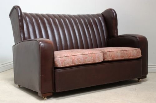 1930'S Antique Brown Leather Sofa