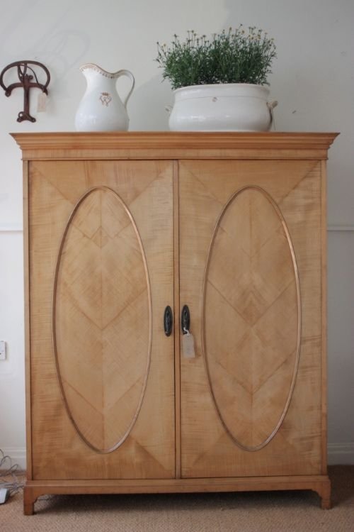 Quality Antique Sycamore Gentleman's Wardrobe