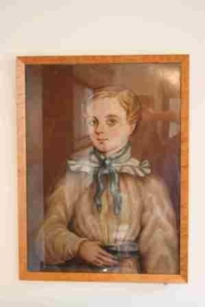 18th Century Oil Painting in Maple Frame