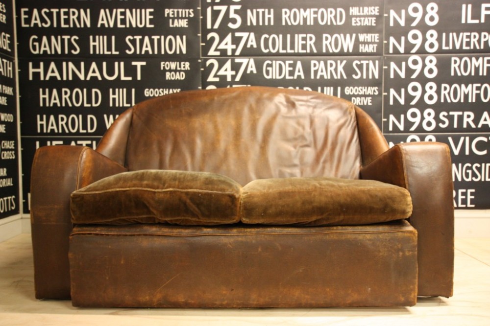 English 1920's Brown Leather Sofa