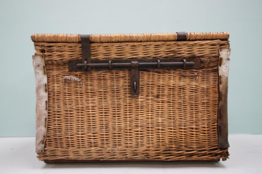 English Antique Woven Willow Picnic Trunk