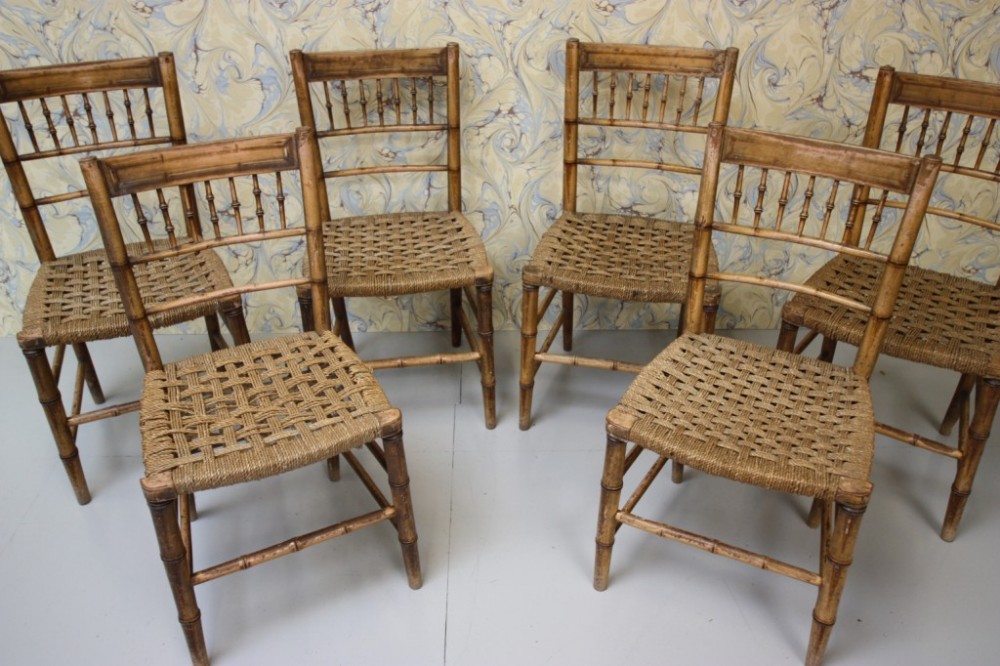 Set of Six Original Antique Painted Dining Chairs