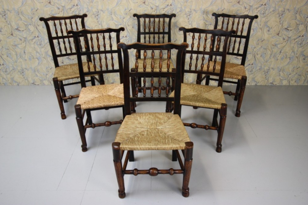 Set of Six Antique Spindle Back Dining Chairs