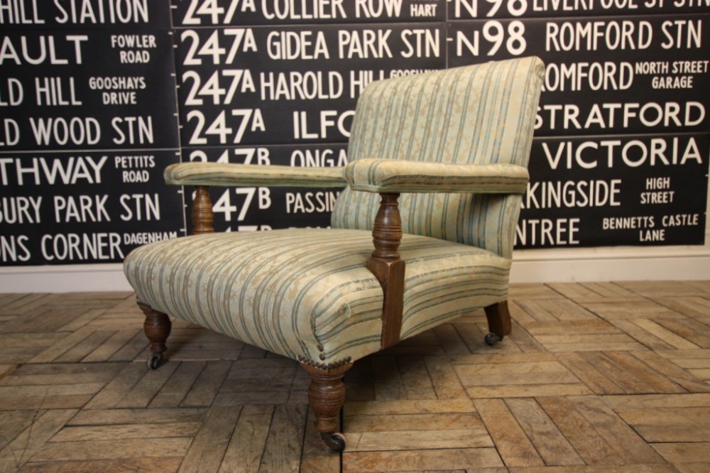 English Antique Deep Seated Open Armchair.