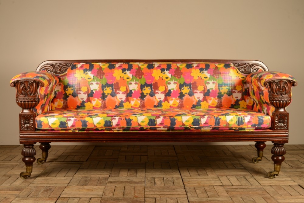 Regency Antique Mahogany Sofa in Zany Fabric
