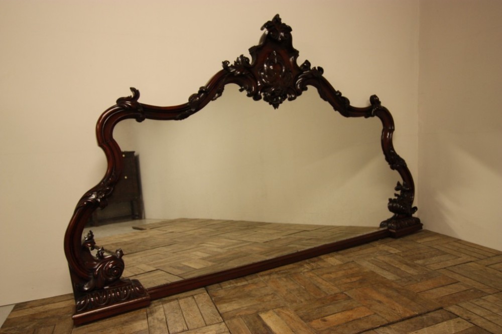 Large English Antique Mahogany Overmantle Mirror