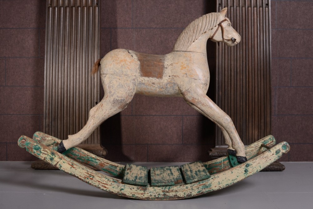 19th Century Antique Carved Elm Rocking Horse