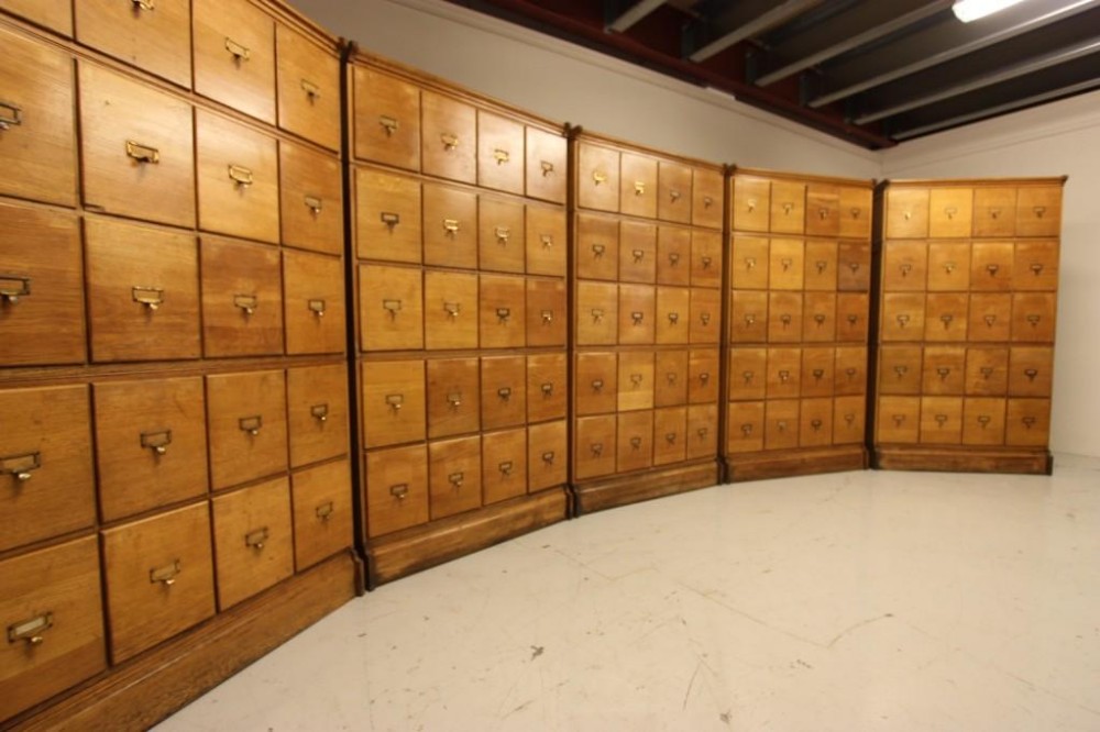 6 English 1930's Oak Registrar Office Stacking Chests