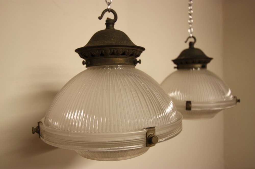 Pair of English Antique Holophane Light Fittings