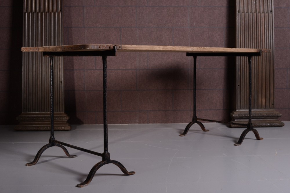1930's English Pine & Iron Trestle Table (2 Available).