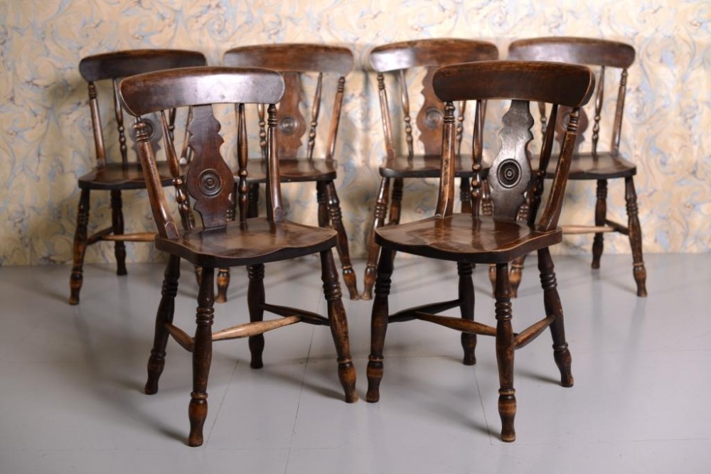 Set of Six English Antique Farmhouse Dining Chairs